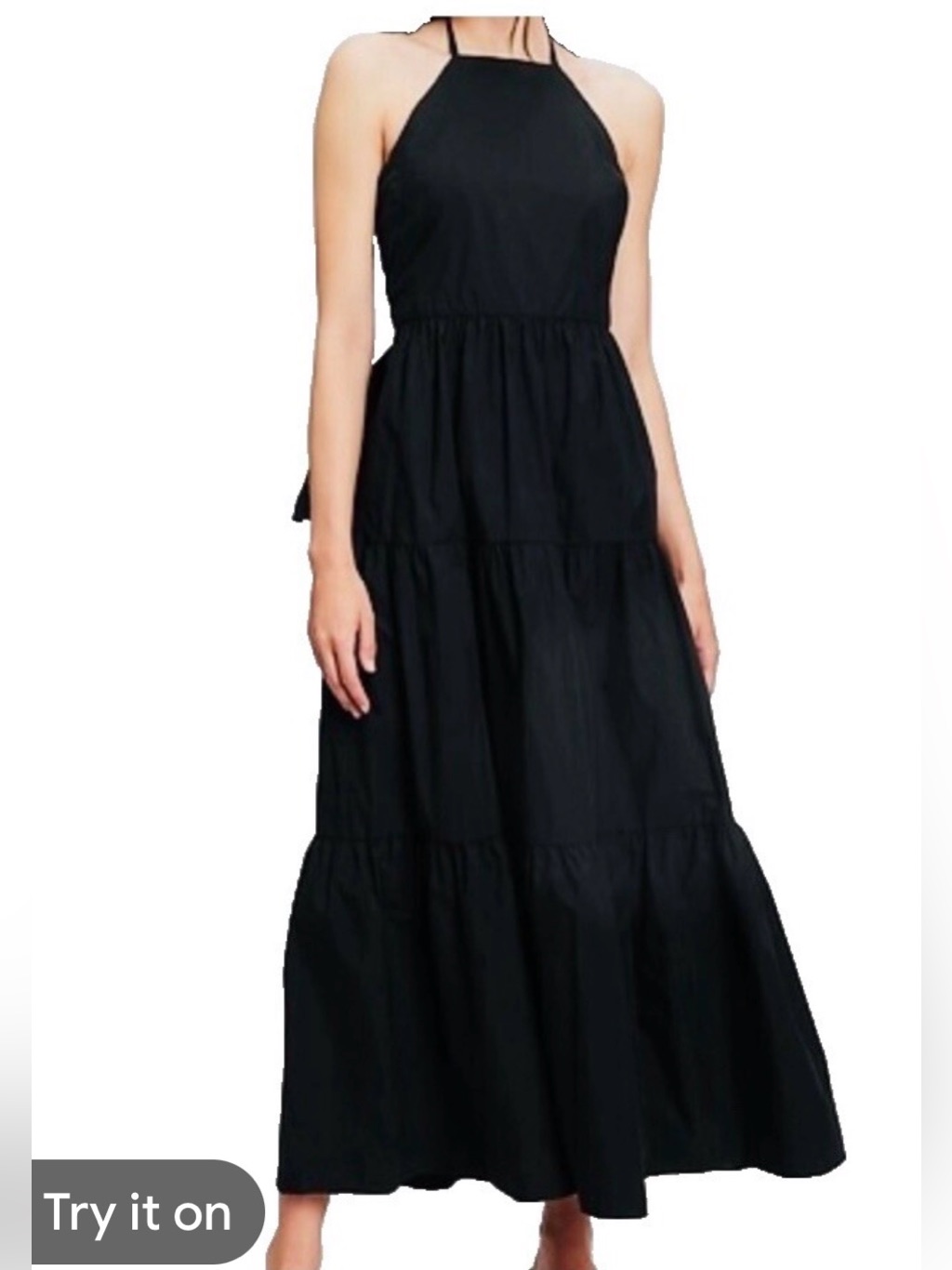 Gap Halter Tie Back Tiered Maxi Dress Black Size 10